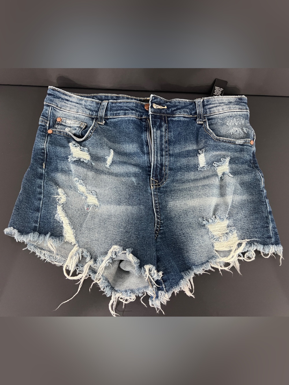 Kendall & Kylie Distressed Frayed Denim Shorts - Blue